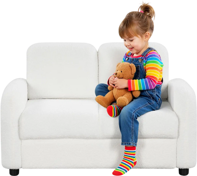 Costway 2-Seat Kids Sofa Teddy Fleece Toddler Couch 84626414 New