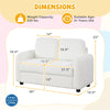 Dimensions of the 2-seat kids sofa with soft teddy fleece upholstery, showing weight capacity and suitable age for use.
