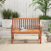 2-seat patio wood bench featuring a slatted seat and high backrest, ideal for adding elegance to your backyard or.