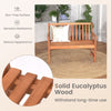 2-seat patio wood bench made of solid eucalyptus, featuring cozy armrests and slatted design for outdoor elegance.