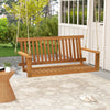Acacia wood 2-seat porch swing bench with hanging ropes, ideal for outdoor relaxation in balcony or garden.