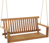 2-Seat Acacia Wood Porch Swing Bench with 2 Hanging Hemp Ropes