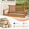 2-seat acacia wood porch swing bench with wide slatted seat and comfortable backrest, perfect for outdoor relaxation.