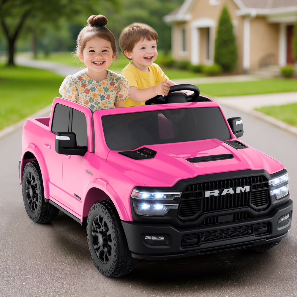 2 Seater 24V Ride on Toy for Big Kids Licensed Ram Truck with Remote and Music-Pink - Gallery View 1 of 12