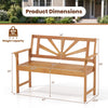 Acacia wood 2-seater loveseat bench with backrest and armrests, 800 lbs capacity, ideal for patio or garden use.
