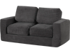 Side view of a black 2-seater floor couch loveseat, featuring cozy corduroy cover and supportive foam for relaxed.