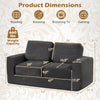 Black 2-seater floor couch loveseat with removable corduroy cover, showcasing dimensions for compact living spaces.