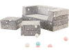 Gray 2-seater kids play couch with removable flannel cover, perfect for imaginative play and cozy lounging.