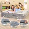 Kids play couch in gray with removable flannel cover, rounded edges, and safe hidden zipper for imaginative play.