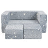 Gray 2-seater kids play couch with removable flannel cover, featuring star patterns, ideal for imaginative play and.