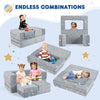 2-seater kids play couch in gray with removable flannel cover, perfect for imaginative play and cozy lounging.