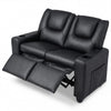 Black 2-seater kids recliner sofa chair featuring a retractable footrest and smooth PU leather for easy cleaning.