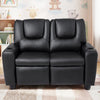 Black 2-seater kids recliner sofa chair with adjustable backrest, cup holders, and spacious seating for toddlers.