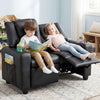 Kids enjoying a cozy moment on the black 2-seater recliner sofa chair with cup holders and adjustable backrest.