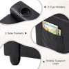 Black 2-seater kids recliner with 2 cup holders and side pockets for books, designed for comfortable lounging.