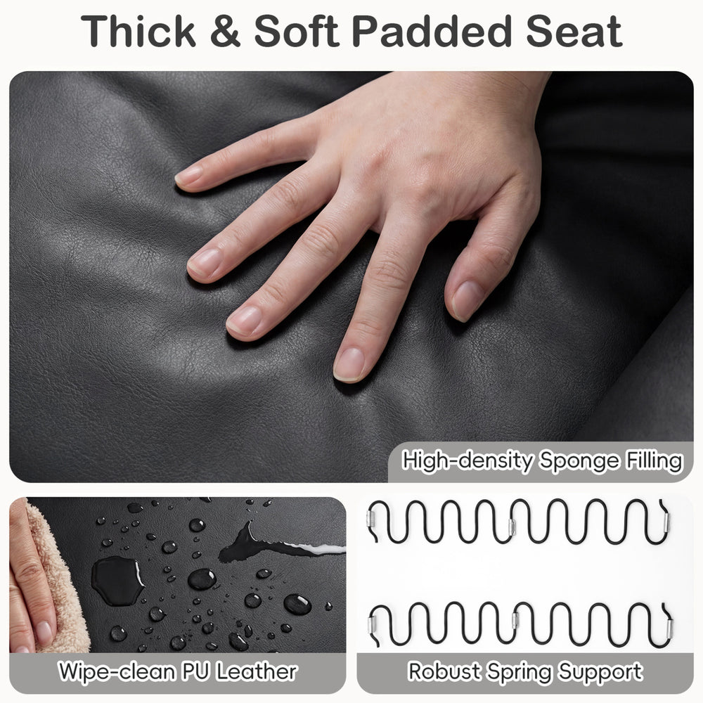 Close-up of the soft padded seat of a black 2-seater kids recliner with high-density sponge filling for comfort.