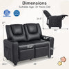 Dimensions chart for black 2-seater kids recliner sofa chair, suitable for ages 3+, featuring adjustable backrest and.