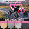 2-seater pink kids UTV with wear-resistant wheels and spring suspension, ideal for various terrains and outdoor fun.