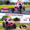 2-seater pink kids ride-on UTV with remote control, featuring safety belts, headlights, and a smooth start system for.