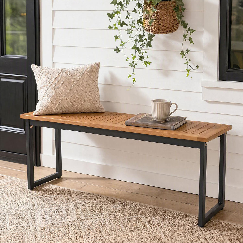 2-Seater Outdoor Dining Bench 800 LBS Max Load with Metal Legs-Setof1 - Gallery View 1 of 8