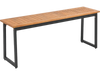 Acacia wood 2-seater outdoor dining bench with metal legs, featuring a slatted surface and 800 lbs weight capacity.