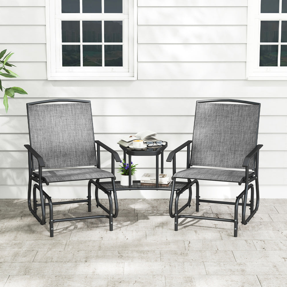 2-Seater Outdoor Glider Bench with 2-Tier Center Table-Gray - Gallery View 1 of 10