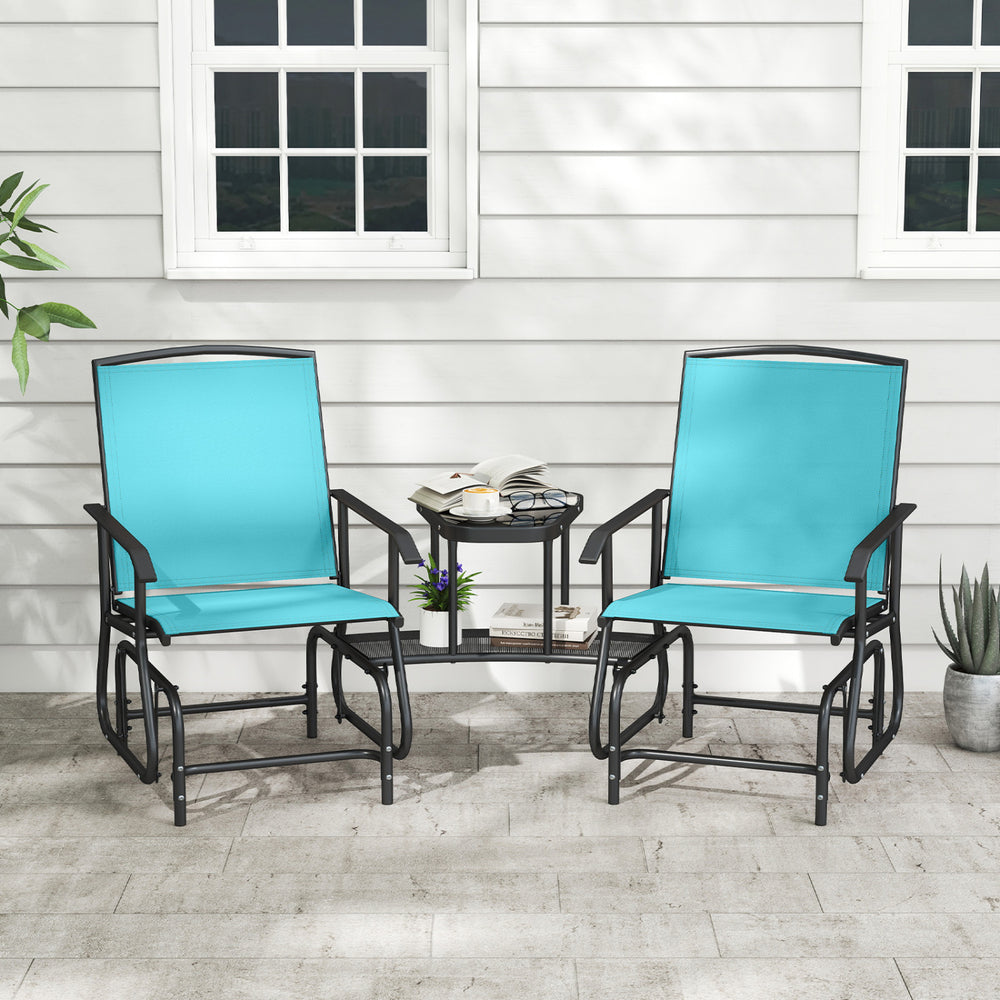 2-Seater Outdoor Glider Bench with 2-Tier Center Table-Turquoise - Gallery View 1 of 10
