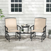 Beige outdoor glider chair with contoured armrests, featuring a robust metal frame and breathable mesh fabric for comfort.