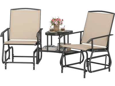 Costway 2-Seater Outdoor Glider Bench w/ 2-Tier Center Table 53032537 New