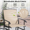 Breathable mesh fabric chair with a robust metal frame, ideal for outdoor lounging and comfort on warm days.