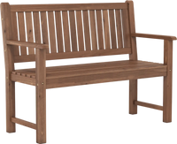 2-seater outdoor wooden bench in brown features a slatted design, sturdy fir wood frame, and wide armrests for comfort.