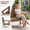 2-seater outdoor wooden bench in brown features a slightly tilting backrest and supportive armrests for comfortable seating.