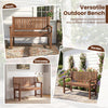 2-seater outdoor wooden bench in brown features a slatted design, sturdy fir wood, and wide armrests for comfort.