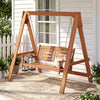2-seater porch swing with stand, made of hardwood, featuring adjustable chains for customizable height, perfect for.