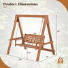 2-seater porch swing with stand, adjustable chains, hardwood construction, dimensions 66"x48", suitable for outdoor use.