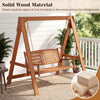2-seater porch swing with stand in solid wood, featuring adjustable chains and a sturdy A-frame for outdoor relaxation.