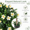 Realistic 26-inch artificial topiary tree with white blossoms and durable PE material, perfect for home or office decor.