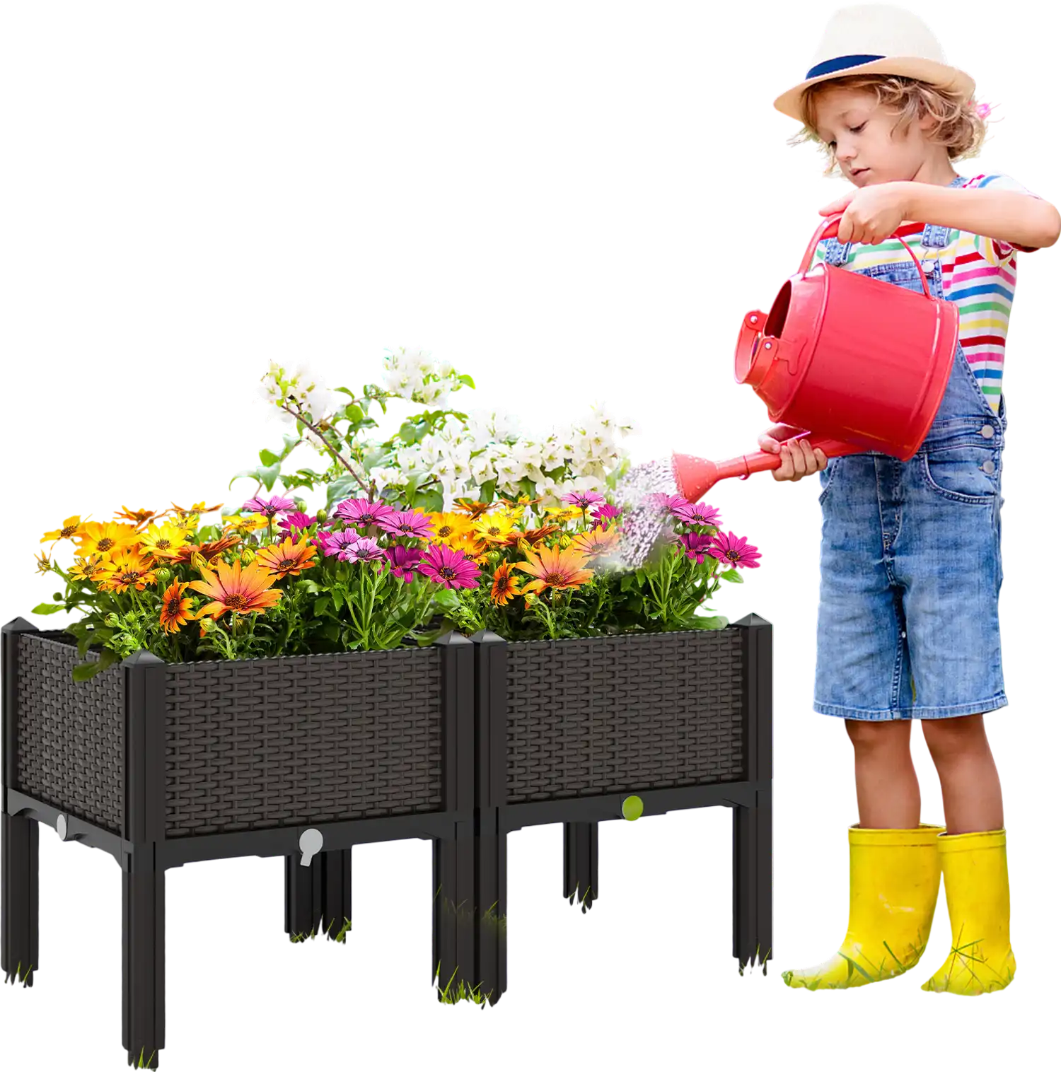 Costway 2-Pc Elevated Plastic Raised Garden Bed Planter Kit Brown 50239714 New