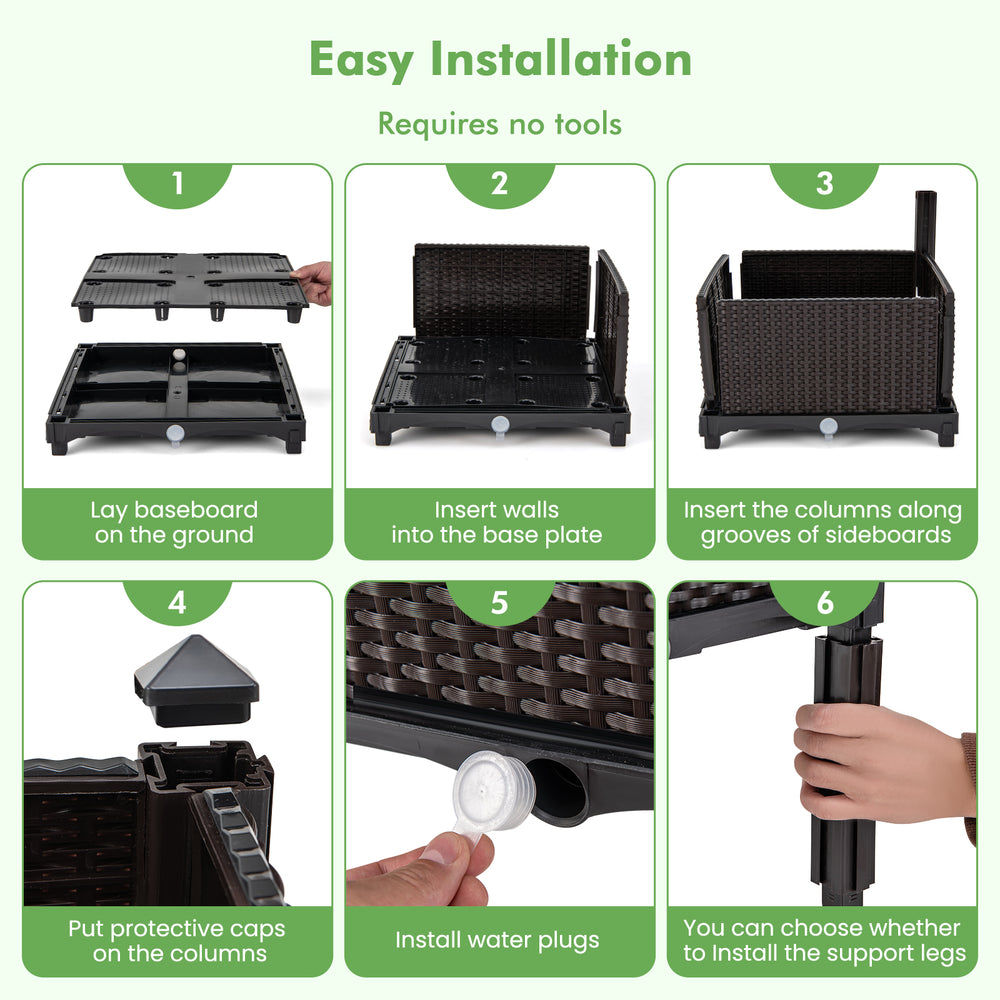 Elevated plastic raised garden bed planter kit in brown, featuring two planter boxes and easy tool-free assembly.