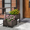 Elevated plastic raised garden bed planter kit in brown with flowers, perfect for outdoor gardening and space-saving.