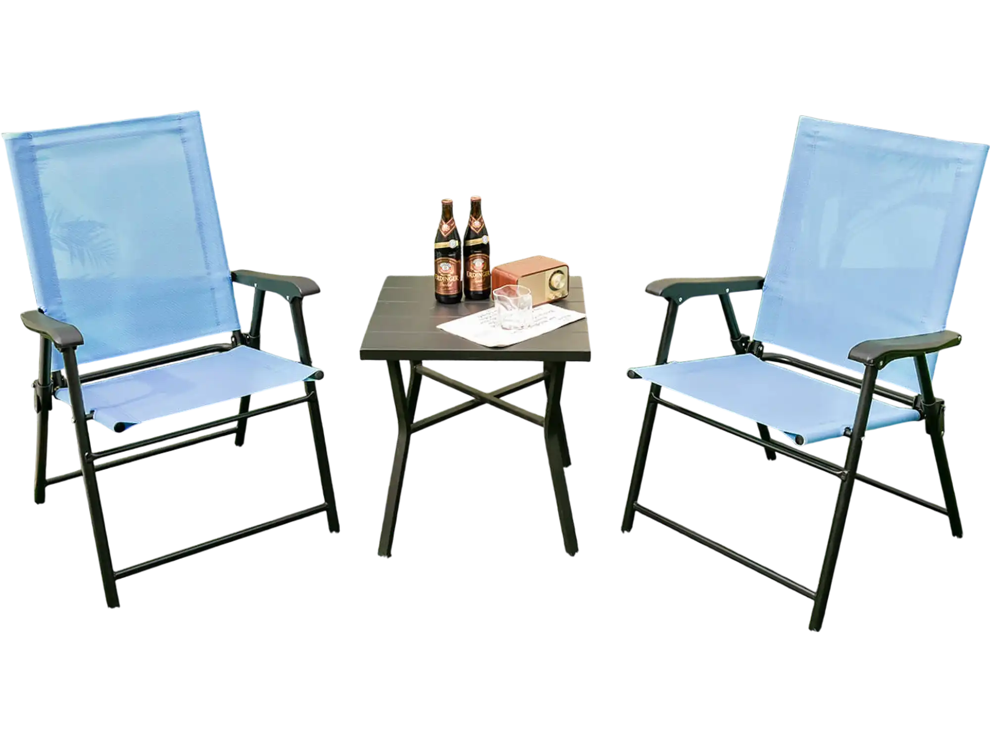 Costway Patio Dining Chairs Set of 2 Blue Armrests Metal Frame 41283976 New