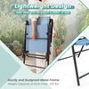Folding blue patio dining chair with armrests, sturdy metal frame, 330 lbs capacity, perfect for outdoor use.