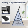 2-step black folding step stool features wide anti-slip pedals and a stable triangular structure for safe climbing.