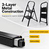 Folding 2 step ladder with handrail features reinforced metal construction and wide anti-slip pedals for safe use.