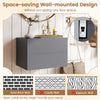 Gray wall-mounted floating nightstand with 2 storage drawers, ideal for bedroom space-saving and easy cleaning.