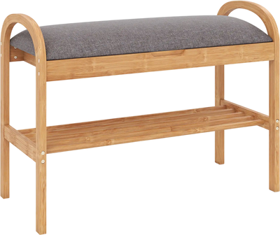 Costway 2-Tier Bamboo Shoe Storage Bench with Padded Cushion 13912996 New