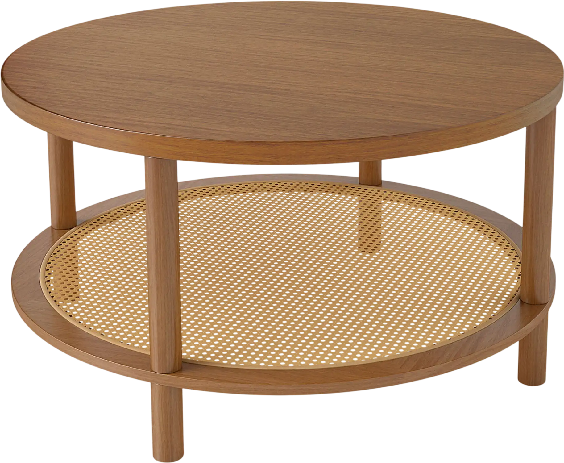 Costway 2-Tier Boho Round Rattan Coffee Table w/ Storage Shelf 73357164 New