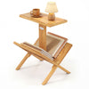 2-tier side table with a teak wood frame, featuring a sturdy top for magazines and a coffee cup, ideal for living.