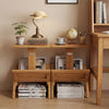 2-tier side table magazine rack with solid teak wood frame, featuring ample storage for books and decor in a stylish.