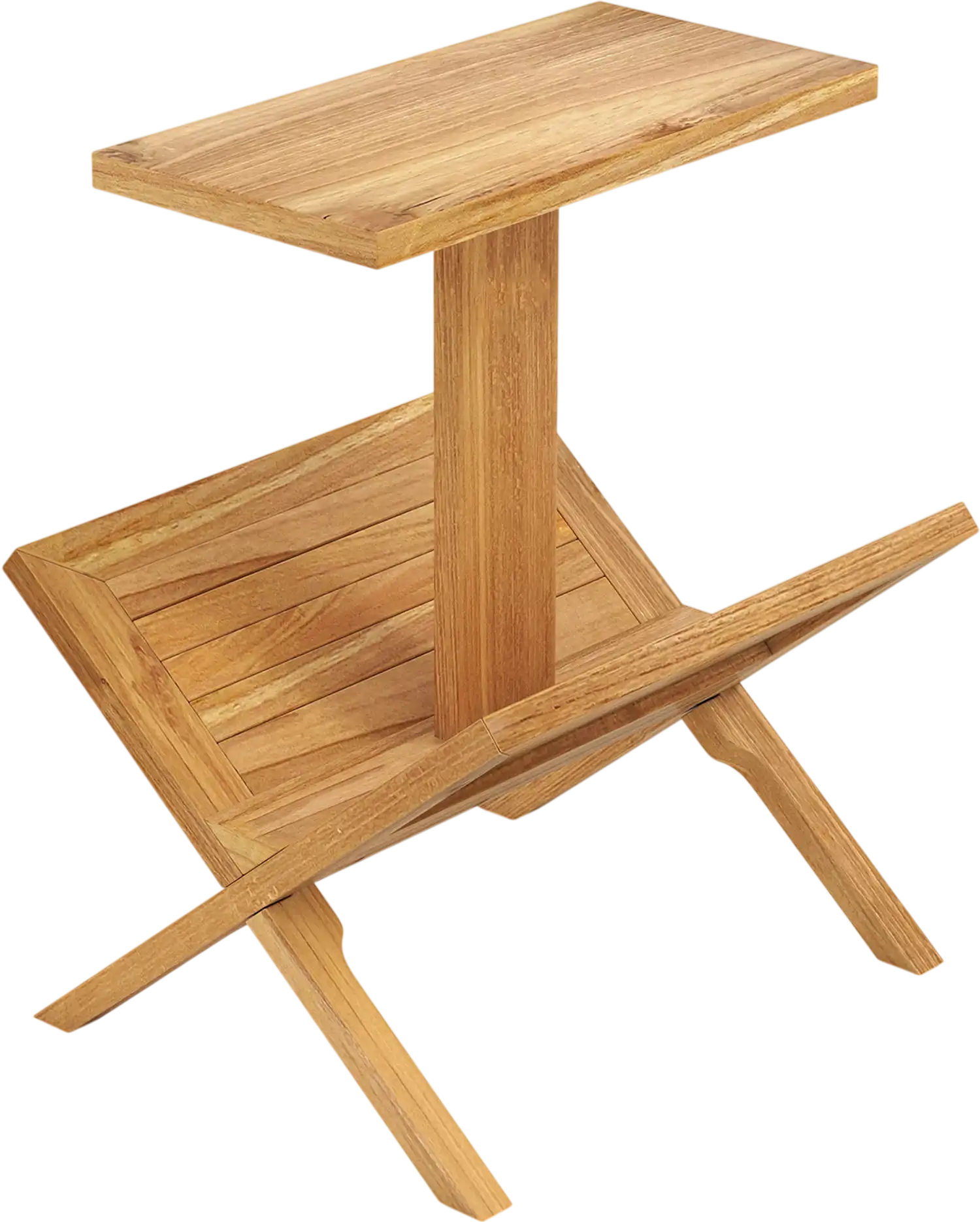 Costway 2-Tier Side Table Magazine Rack Teak Wood Frame 75648323 New
